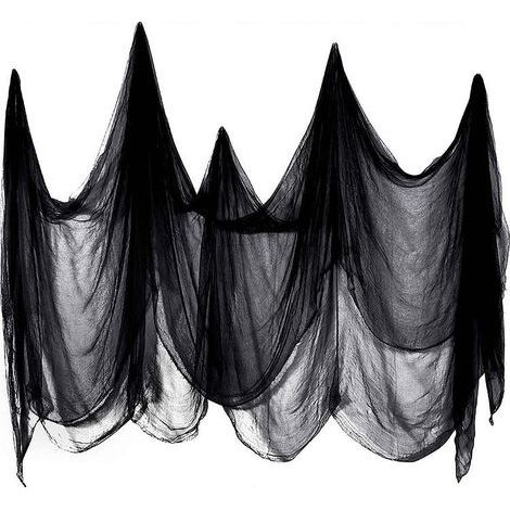 Spooky Halloween Fabric, 200 x 500 cm Black Cotton Thread, Scary Halloween Party Decorations, Hanging Terror Decorations for House Door and Window (1/5)