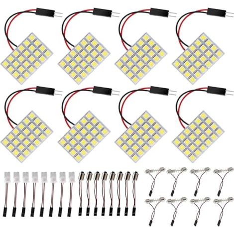 8 pcs Blanc 5050 24-SMD Panneau Led Dome Light Lampe Auto Voiture Lecture Intérieur Lampe DC 12V Avec T10/BA9S/Festoon Adaptateurs (1/3)