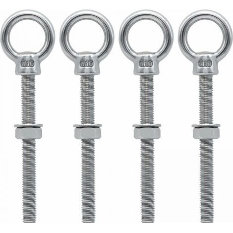 4 pièces Boulons à oeil M10 x 100 mm Vis à Anneau M10 avec filetage métrique en acier inoxydable pour Fixation et Suspension