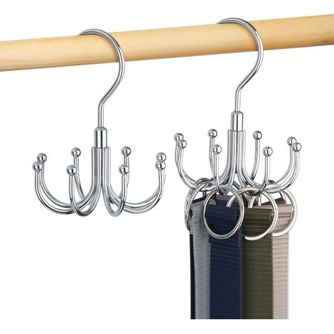Lot de 2 Porte Ceinture pour Placard, Rotatif en Métal, Gain De Place, Rangement Ceinture, Porte Cravate, Argent (1/4)