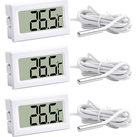 3 Pièces Thermomètre LCD Numérique -50°C +110°C Moniteur de Température avec Sonde NTC 1m pour Réfrigérateur Congélateur Aquarium (Blanc) (1/5)