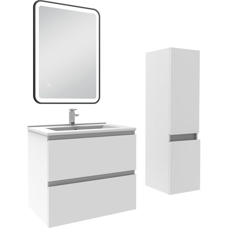 Acezanble Meuble salle de Bain 60cm simple vasque avec colonne + miroir 3 couleurs blanc