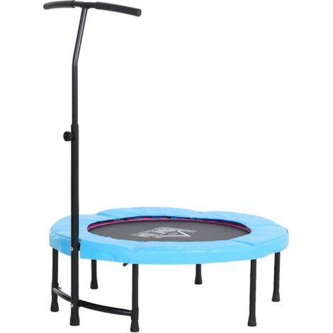 40-Inch Adjustable Handle Fitness Trampoline for Indoor Workouts, Mini Rebounder Jumping Exercise Equipment in Blue