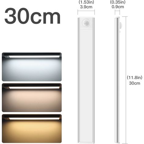 (30CM) Lampe LED rechargeable par USB à induction corporelle, luminosité réglable, 3 couleurs disponibles. (1/5)