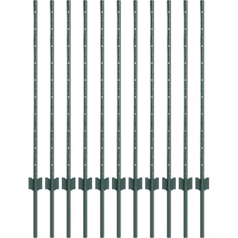Poteau de clôture. 11 pcs Vert 100 cm Acier (1/5)