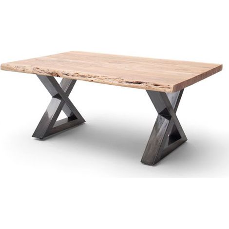 Table basse en bois d'acacia massif naturel / acier antique - L.110 x H.45 x P.70 cm -PEGANE-