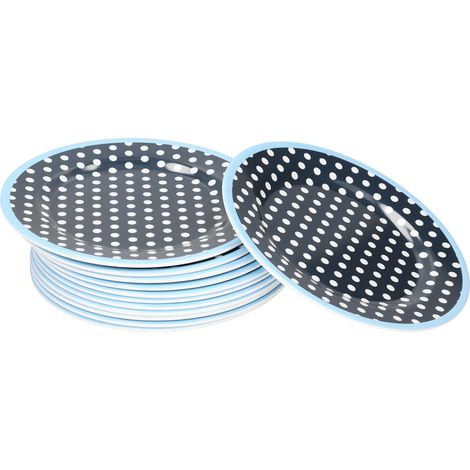 12-teiliges hochwertiges Salatteller-Set aus Porzellanimitat, Geschirr, für den Hausgebrauch, dunkelblaue Punkte (1/5)