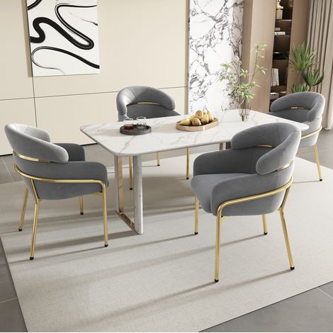 Lote de 4 sillas de comedor de terciopelo gris con patas de metal, para salón, dormitorio, ocio (1/5)