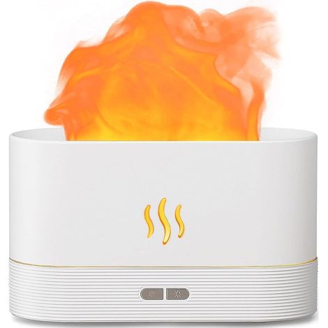 Flammenförmiger Aromatherapie-Luftbefeuchter aus Kunststoff Ultraschall-Diffusor für ätherische Öle mit mehrfarbigem LED-Licht (Weiß) (1/5)