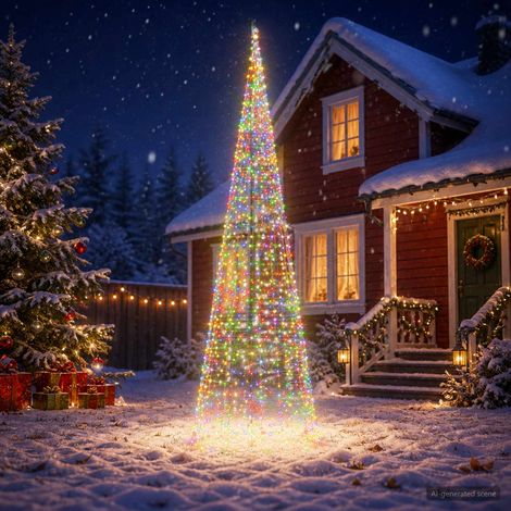 vidaXL Árbol de Navidad con luces, estacas y mástil 500 cm 1534 LED (1/5)