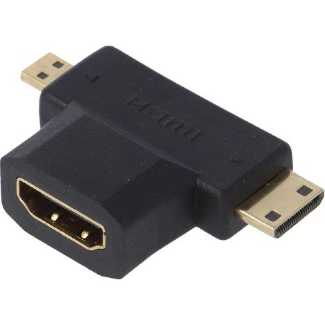 Adaptateur HDMI 1.4 femelle vers mini HDMI male et micro HDMI male noir