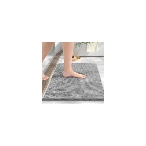Tapis de Bain en Chenille, 40x60cm Tapis de Douche Super Absorbant, Tapis Salle de Bain Antidérapant, Décoratif Lavable en Machine, pour Douche et Baignoire, Gris