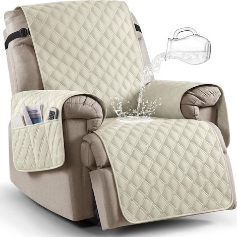 Waterproof 23in Lounge Chair Covers, Non-Slip Lounge Chair Covers, Washable Lounge Chair Cover, Lounge Chair Covers with Pockets, Off-White (1/5)