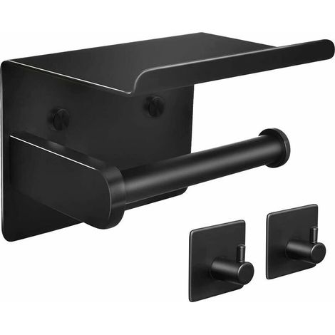 Toilet Paper Holder. Toilet Roll Holder with Phone Shelf. 304 Stainless Steel. No Drilling Required. Wall Mount for Bathroom (Black) (1/5)
