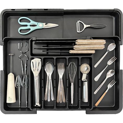Organisateur de couverts extensible tiroir réglable plateau rangement pour ranger cuillères fourchettes et couteaux (1/5)