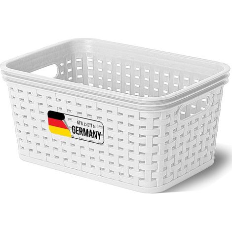 Panier de rangement aspect rotin sans couvercle Boîtes de rangement emboîtables en plastique blanc 2L Sans BPA Boîte de rangement idéale