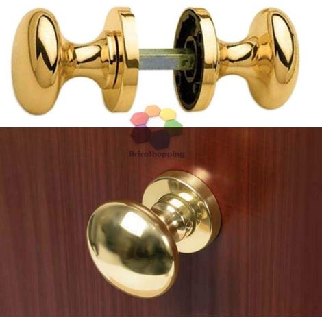 Coppia pomo maniglia pomolo girevole tondo porta portone accoppiato ottone oro l
