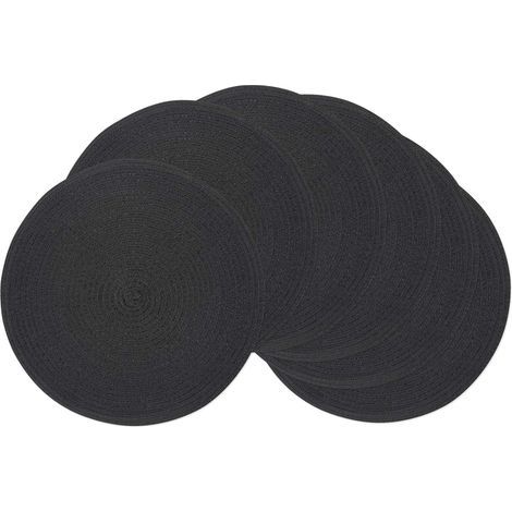 Lot de 6 sets de table ronds, 30 cm de diamètre, noirs, lavables, en coton tissé, résistants à la chaleur et antidérapants (1/5)