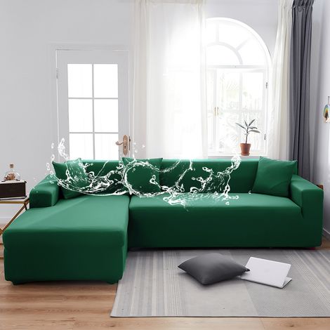 Copertina per divano impermeabile completa in tessuto elasticizzato, silk verde scuro latte, anti-polvere e regolabile (90–140 cm) – senza copertina per cuscino