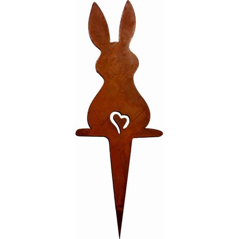 Piquet de Jardin Lapin Décoration de Pâques en Métal Rouillé Patine Vintage 18 cm - PANGIVO (1/3)