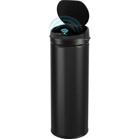 Poubelle cuisine automatique 50L acier inoxydable, poubelle à couvercle à fermeture en douceur, 30,5x30,5x85cm, noir, déco maison, aménagement intérieur (1/5)
