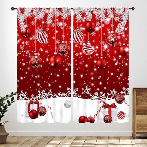 Rideaux De Noël - 2 Panneaux - 213 X 160 Cm - Poche Pour Tringle - Décoration Fenêtre Hivernale - Rouge (1/5)