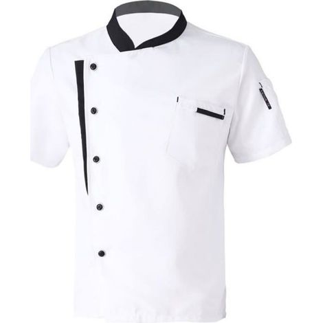 Veste De Chef - Manches Courtes - Col Oblique - Fermeture Bouton - Polyester Coton - Blanc - Tailles M À 4XL (1/3)
