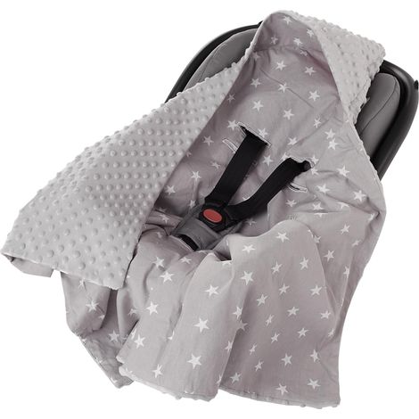 Manta de verano para bebé, manta nido acogedora para cochecito (estampado de estrellas y tela Minky gris), ideal para sillas de coche de bebé (90x90cm).