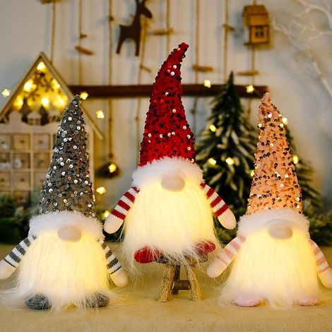 Weihnachtsdeko 3 Stück Weihnachten Deko Wichtel mit Licht, Weihnachtswichtel Plüsch Weihnachtsdeko Amerikanisch mit LED Weihnachten Figur Beleuchtete Wichtel für Weihnachtsdekoration