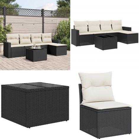 6-tlg. Garten-Sofagarnitur mit Kissen Schwarz Poly Rattan - Gartenmöbel Set - PE-Rattan Möbel - Outdoor Sofa - Esstisch Set - Balkonmöbel - Home & Living (1/5)