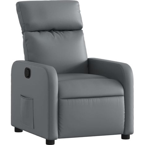 Poltrona relax porta TV con rivestimento confortevole e funzione reclinabile manuale in PVC grigio DEC027973