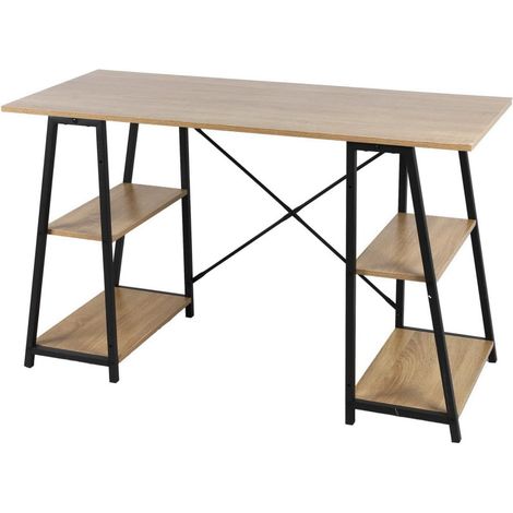 Bureau Architecte en Métal et Bois + 4 étagères - 120 x 50 x H 73 cm - Design Industriel - Livraison gratuite (1/2)