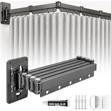 Rideau De Douche Sans Perçage, Tringle à Rideau De Douche Pliable Avec Ventouses, Résistante à La Moisissure, Imperméable, avc 1,8 m × 2 m Rideau Douche, Pour Douche d'Angle(5 Plis,160cm) (1/5)