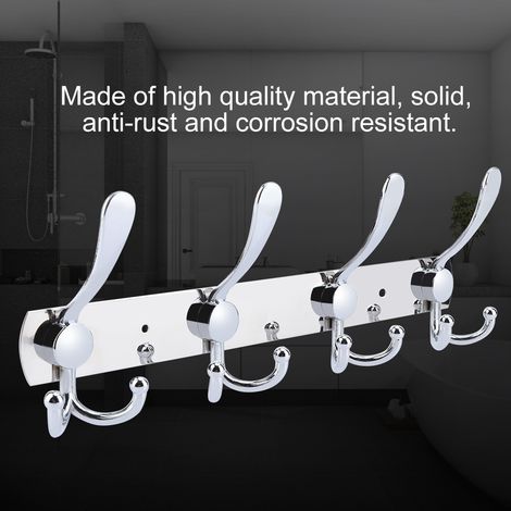 Porte-serviettes mural multifonction en acier inoxydable avec 4 crochets pour salle de bain (1/5)
