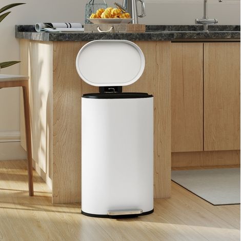 30-L-Küchenabfalleimer mit Pedal, Metall Cremeweiß, 36,5 x 31 x 61 cm – MEUBLIV (1/5)