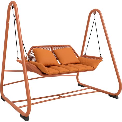 Hollywood-Gartenschaukel mit Kissen und Metallgestell, für Terrasse oder Außenbereich, Maße 174x120x162 cm, Farbe Terrakotta.