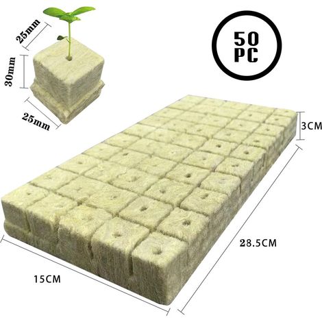 Cube De Laine De Roche - 50 Pièces - 25x25x25 mm / 25x25x30 mm / 25x25x40 mm - Pour Propagation De Plantes Et Germination De Graines En Hydroponie (1/5)