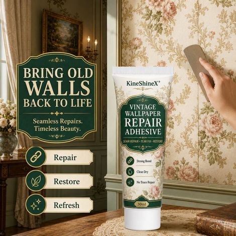 KineShineX Tapetenreparaturkleber für Retro-Muster – Repariert Tapeten im alten Stil mit Nähten, aufgerollten Kanten und Beschädigungen – nahtlos und transparent (1/5)