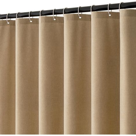 Rideau de Douche en Lin texturé 180x180 cm Kaki, Hôtel de Luxe Lourd Rideau de Douche imperméable, Anti-moisissure Tissu Lavable Rideaux de Bain pour Salle de Bain avec 12 Anneaux (1/4)