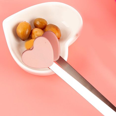 Mini pinces à main créatives en silicone, pinces à glace en acier inoxydable, mini pinces alimentaires en silicone de qualité alimentaire, motif cœur rose. (1/5)