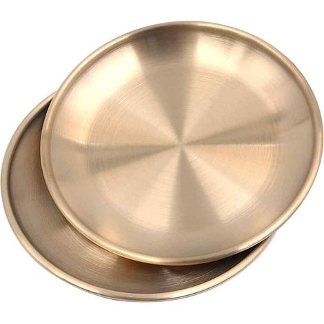 Runde, vergoldete Edelstahltabletts – für Kosmetik, Schmuck, Tee, Obst – goldene Aufbewahrungsschale (1/5)