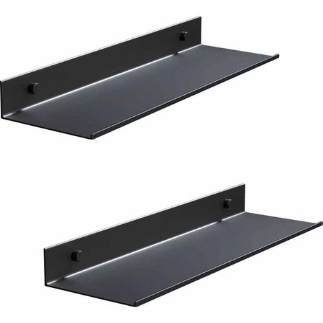 Étagère de douche perforée, en métal noir, fixée au mur, étanche, 30 cm, style moderne, idéale pour le salon, la cuisine et la salle de bain. (Lot de deux pièces) (1/5)