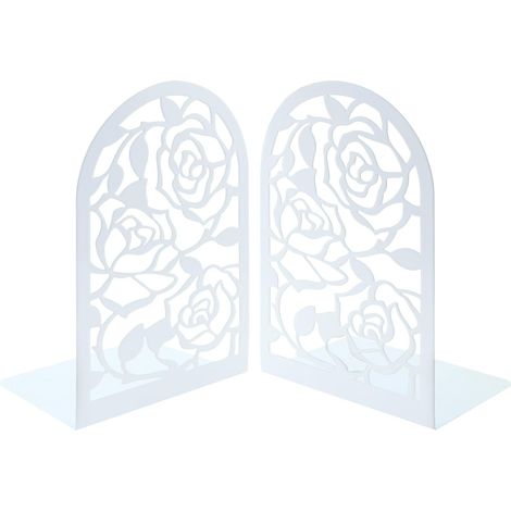 1 paire de serre-livres en métal avec motif rose creux antidérapant en fer pour enfants, filles, bibliothèque, maison, école, bureau (blanc) (1/5)
