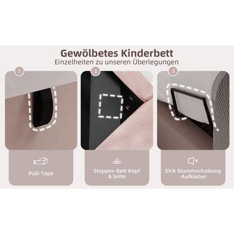 Kinder-Polsterbett 90 x 190 cm, rosa Samt, Einzelbett mit Stauraum, ohne Matratze (1/5)