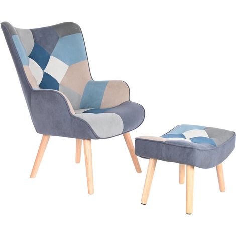 Sillon Set 2 Lino Rubberwood 70X73X100 Patchwork MB205533 (1/5)