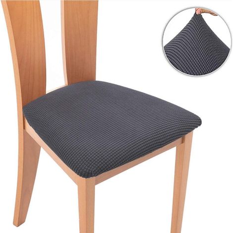 Housse de siège de chaise Jacquard rétractable 6 pièces, housse de coussin de chaise de salle à manger anti-poussière lavable amovible, gris foncé (1/2)