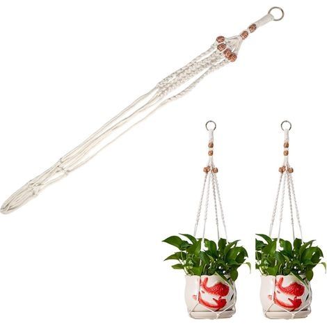 Suspension Macramé pour Plantes - Décoration Bohème en Corde de Coton pour Pots de Fleurs, Idéale pour Intérieur et Extérieur, Plafonds, Balcons et Terrasses, Longueur 85 cm (1/5)