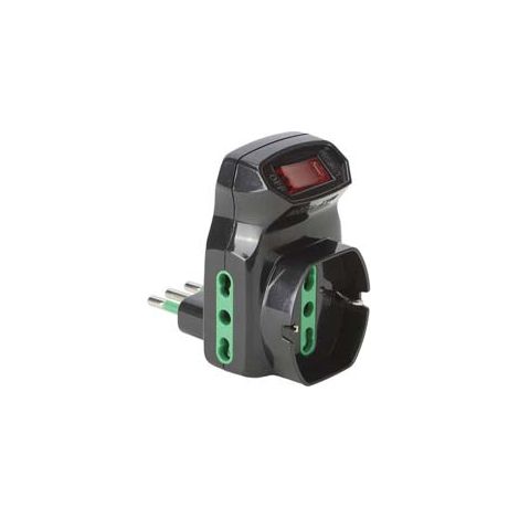 ADATTATORE TRIPLO SHUKO 2 POLI + TERRA 16A CON INTERRUTTORE AUTOMATICO- - nero 87318 - 2 pezzi FANTON