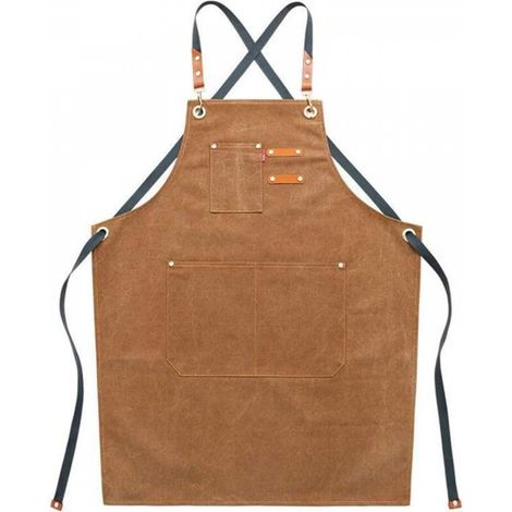 Tablier de travail en toile pour homme avec poches, sangle réglable et grandes poches, tablier de cuisine marron (1/3)