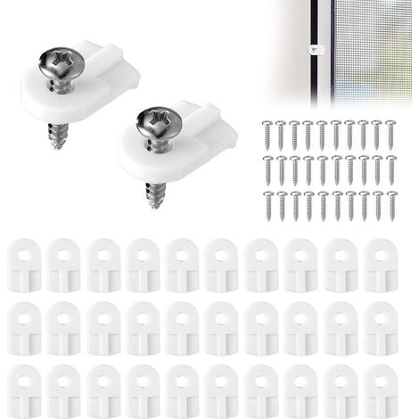 30pcs Paquets de Rondelles de Fixation pour Moustiquaires L 5766 avec Vis, Clips Fixation Fenêtre en Plastique pour Moustiquaires et Fenêtres Pare-Tempêtes (Blanc) (1/5)